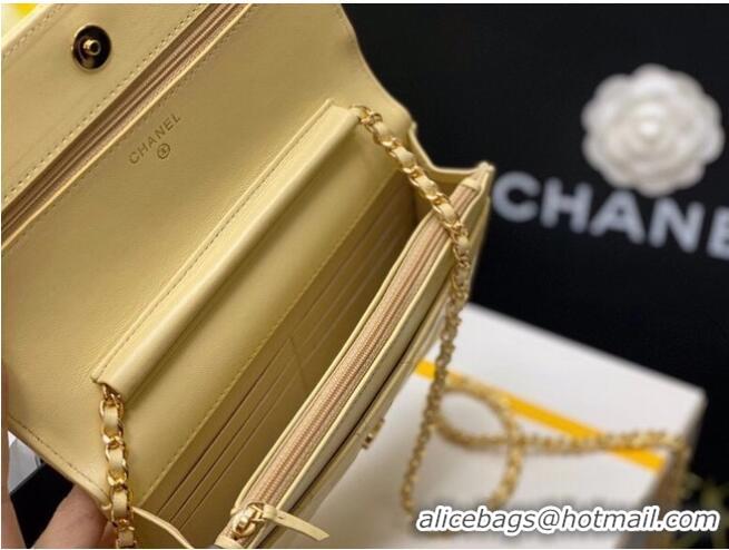 Super Quality Chanel wallet on chain Grained Calfskin & Laquered Gold-Tone Metal AP2021 yellow