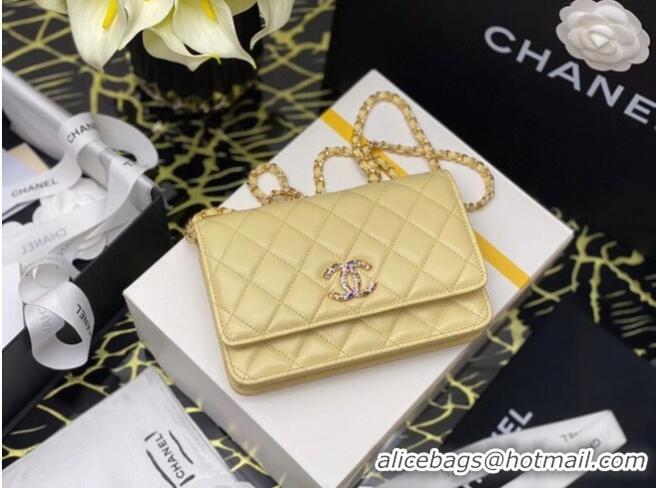 Super Quality Chanel wallet on chain Grained Calfskin & Laquered Gold-Tone Metal AP2021 yellow