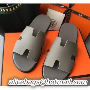 Fashion Hermes Izmir Sandal For Men in Epsom Calfskin 62267 Grey