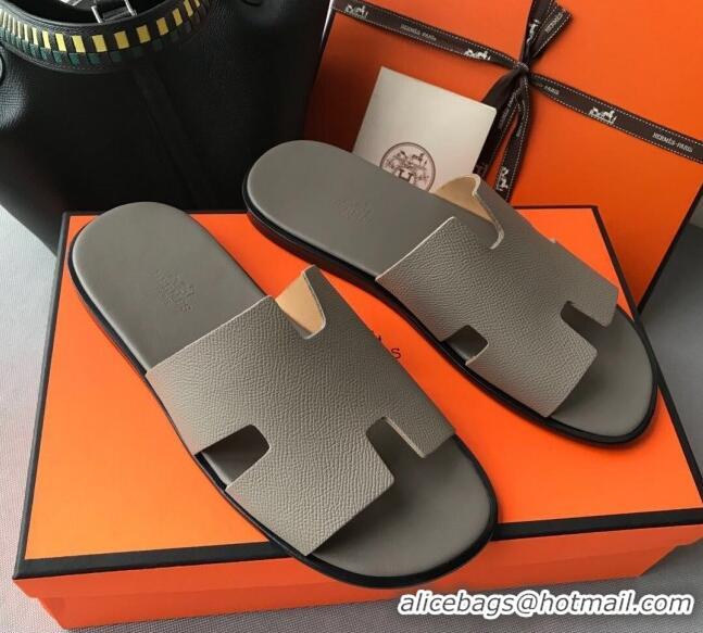 Fashion Hermes Izmir Sandal For Men in Epsom Calfskin 62267 Grey