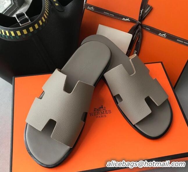 Fashion Hermes Izmir Sandal For Men in Epsom Calfskin 62267 Grey