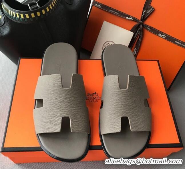 Fashion Hermes Izmir Sandal For Men in Epsom Calfskin 62267 Grey