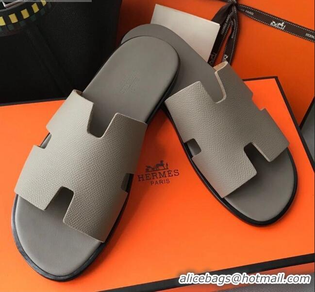 Fashion Hermes Izmir Sandal For Men in Epsom Calfskin 62267 Grey