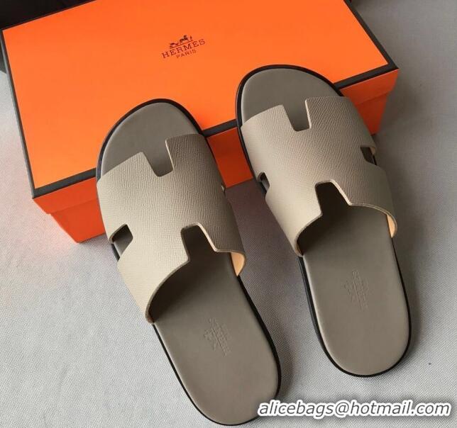 Fashion Hermes Izmir Sandal For Men in Epsom Calfskin 62267 Grey