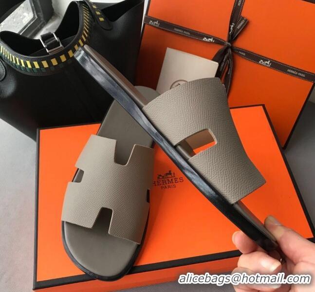 Fashion Hermes Izmir Sandal For Men in Epsom Calfskin 62267 Grey