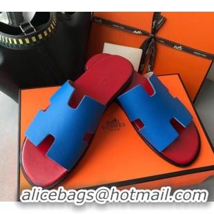 Fashion Hermes Izmir Sandal For Men in Epsom Calfskin 62267 Blue/Red