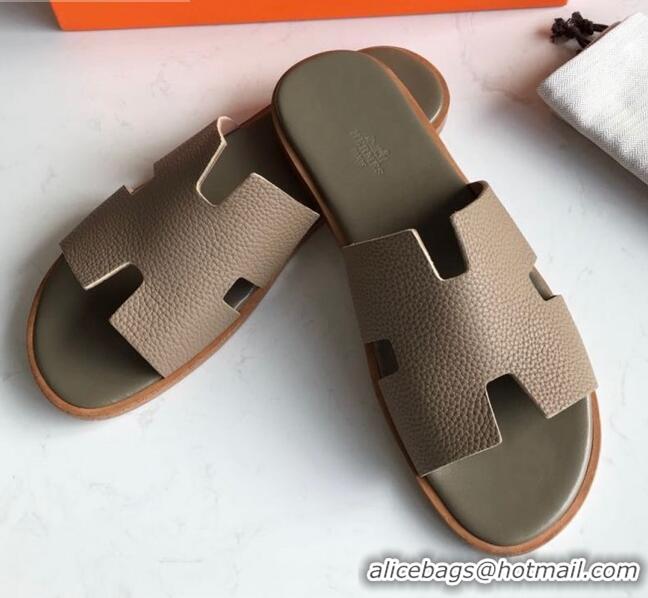 Low Price Hermes Izmir Sandal For Men in Togo Calfskin Grey 062269