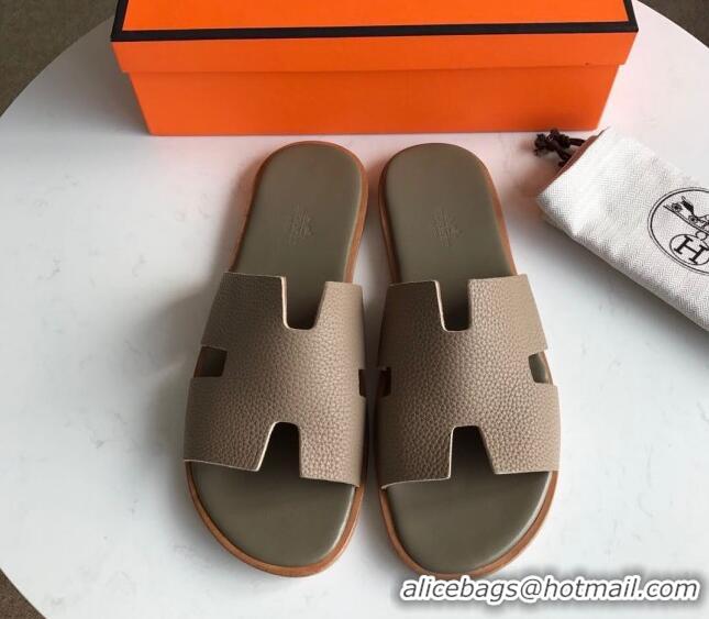 Low Price Hermes Izmir Sandal For Men in Togo Calfskin Grey 062269