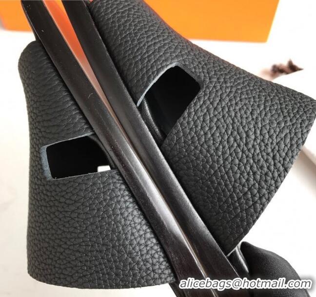 Best Design Hermes Izmir Sandal For Men in Togo Calfskin Black 062270