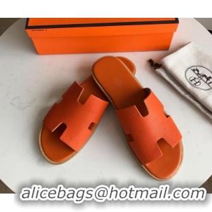 Unique Grade Hermes Izmir Sandal For Men in Togo Calfskin Orange 062271