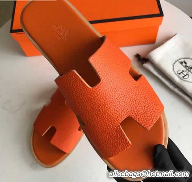 Unique Grade Hermes Izmir Sandal For Men in Togo Calfskin Orange 062271