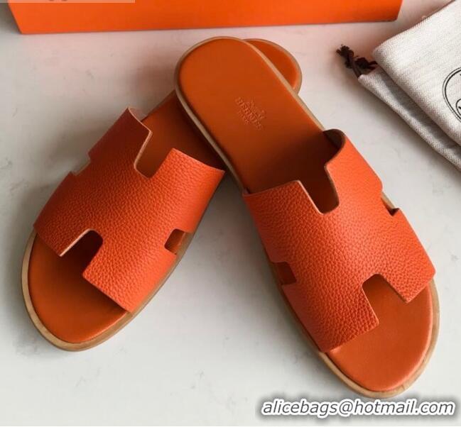 Unique Grade Hermes Izmir Sandal For Men in Togo Calfskin Orange 062271