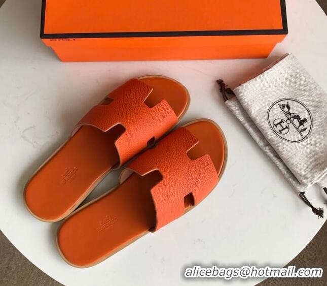 Unique Grade Hermes Izmir Sandal For Men in Togo Calfskin Orange 062271