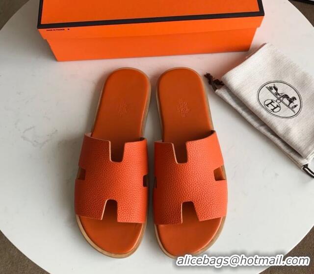 Unique Grade Hermes Izmir Sandal For Men in Togo Calfskin Orange 062271