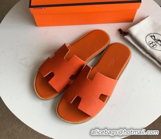 Unique Grade Hermes Izmir Sandal For Men in Togo Calfskin Orange 062271