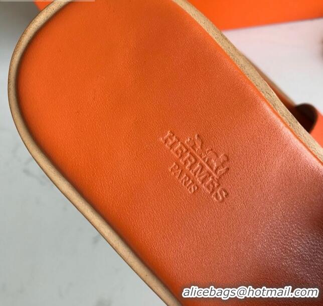 Unique Grade Hermes Izmir Sandal For Men in Togo Calfskin Orange 062271