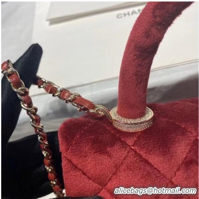 Reasonable Price Chanel mini flap bag with top handle AS2215 Burgundy