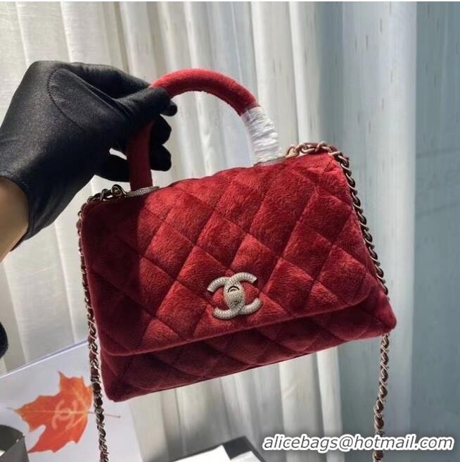 Reasonable Price Chanel mini flap bag with top handle AS2215 Burgundy