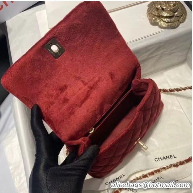 Reasonable Price Chanel mini flap bag with top handle AS2215 Burgundy