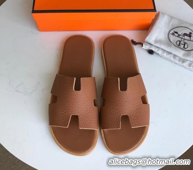 Low Price Hermes Izmir Sandal For Men in Togo Calfskin Brown 062272