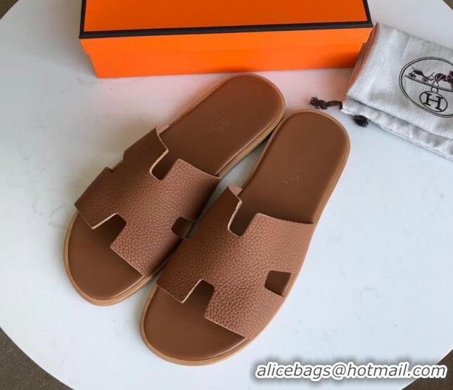 Low Price Hermes Izmir Sandal For Men in Togo Calfskin Brown 062272