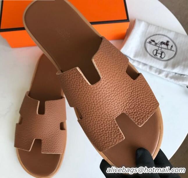 Low Price Hermes Izmir Sandal For Men in Togo Calfskin Brown 062272