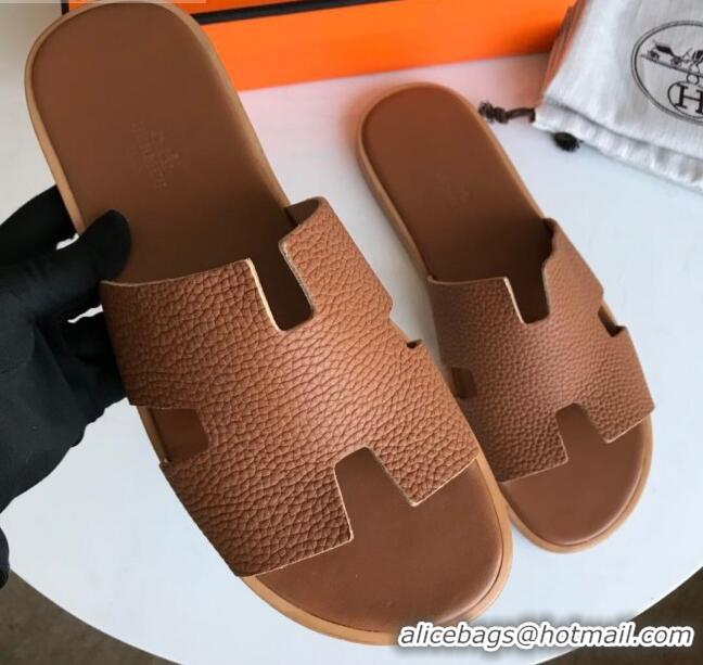 Low Price Hermes Izmir Sandal For Men in Togo Calfskin Brown 062272