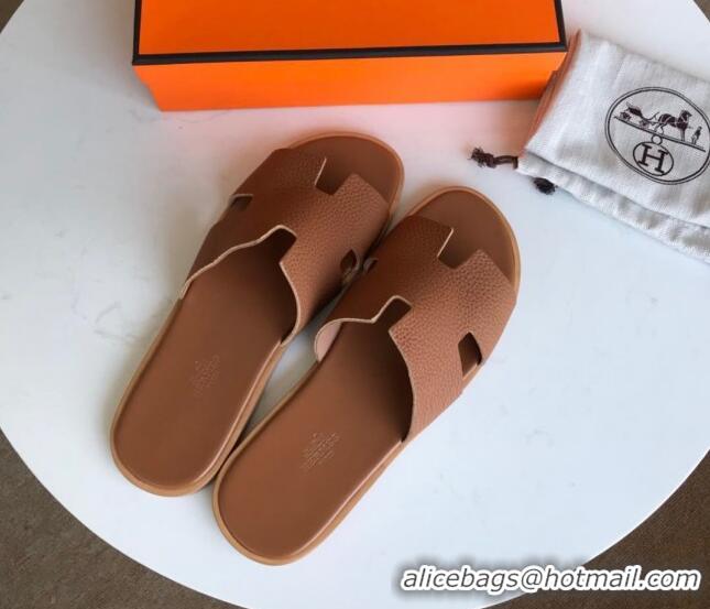 Low Price Hermes Izmir Sandal For Men in Togo Calfskin Brown 062272