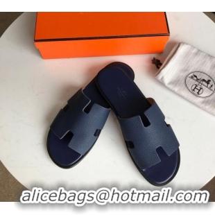 Low Cost Hermes Izmir Sandal For Men in Togo Calfskin Navy Blue 062273