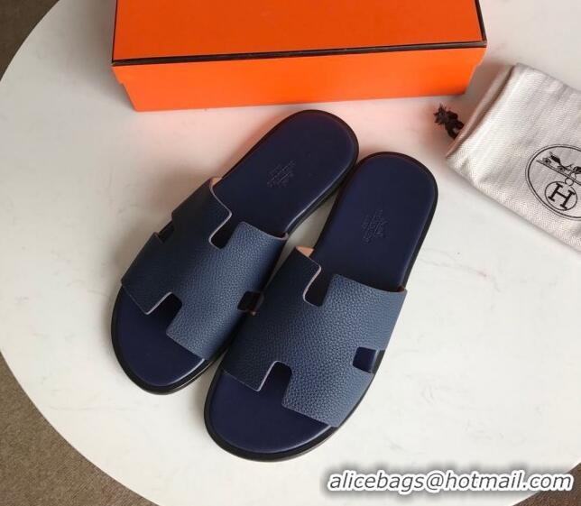 Low Cost Hermes Izmir Sandal For Men in Togo Calfskin Navy Blue 062273