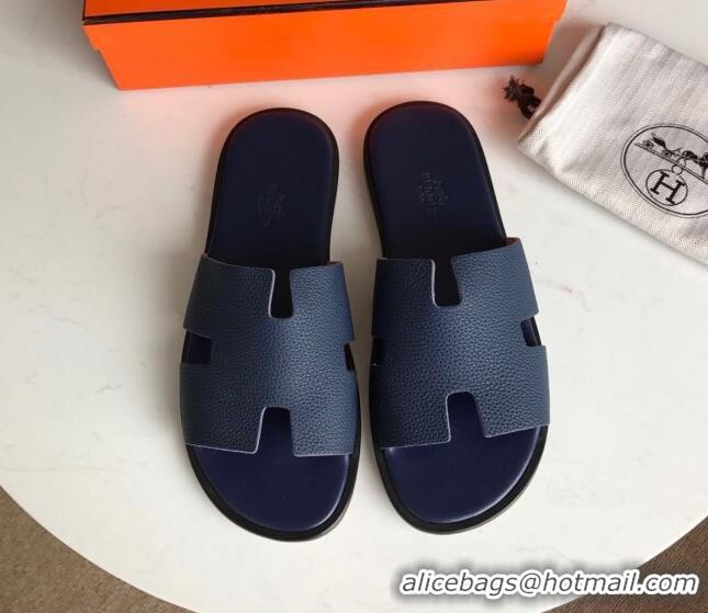 Low Cost Hermes Izmir Sandal For Men in Togo Calfskin Navy Blue 062273