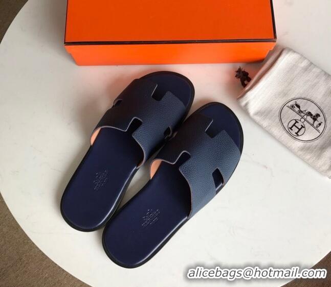 Low Cost Hermes Izmir Sandal For Men in Togo Calfskin Navy Blue 062273