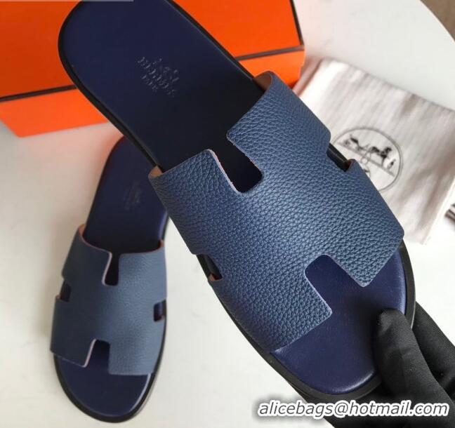 Low Cost Hermes Izmir Sandal For Men in Togo Calfskin Navy Blue 062273