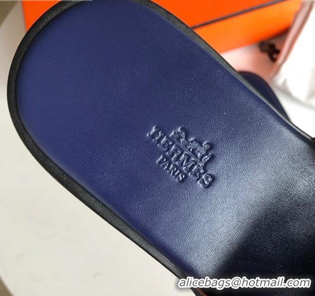 Low Cost Hermes Izmir Sandal For Men in Togo Calfskin Navy Blue 062273