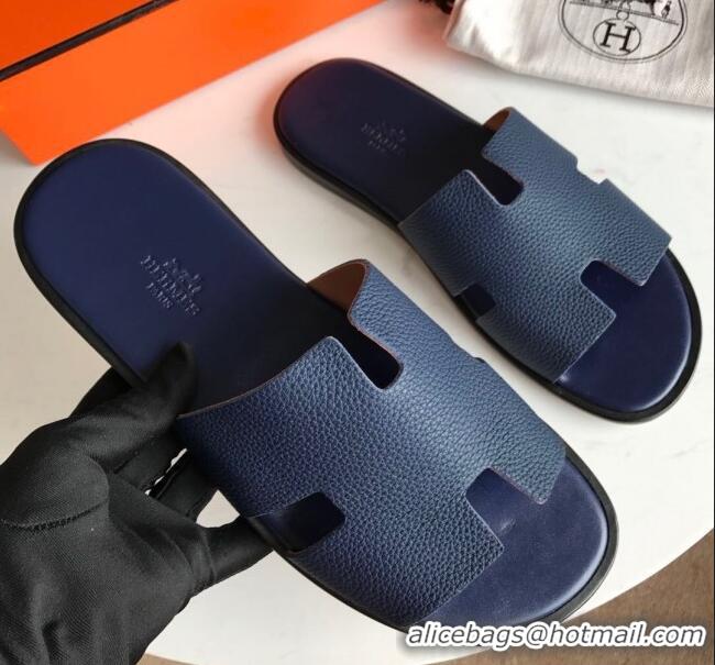 Low Cost Hermes Izmir Sandal For Men in Togo Calfskin Navy Blue 062273