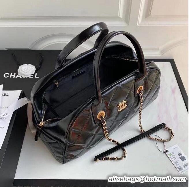 Buy Inexpensive Chanel Original Sheepskin Leather Travel Bag AS2223 Black Gold