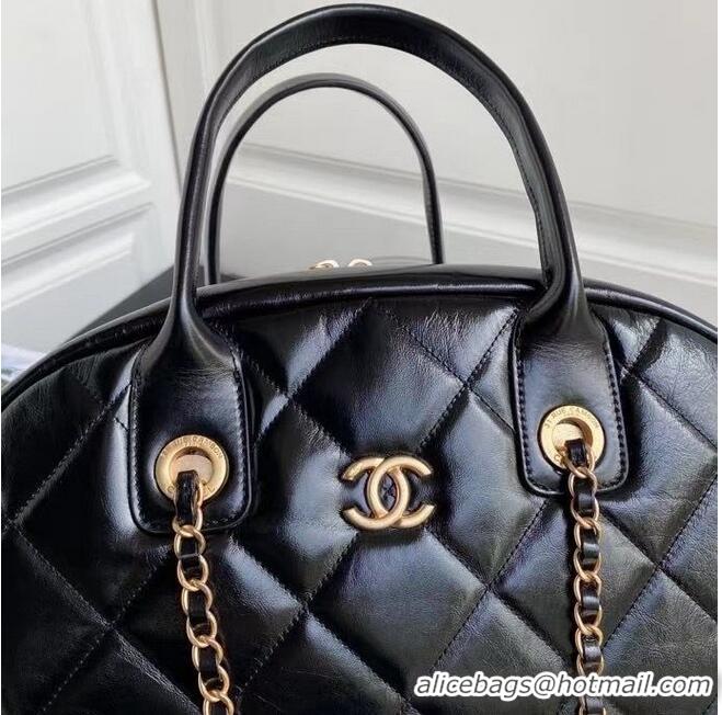 Buy Inexpensive Chanel Original Sheepskin Leather Travel Bag AS2223 Black Gold