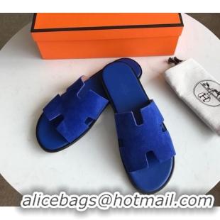 Top Design Hermes Izmir Sandal For Men in Suede Blue 062274