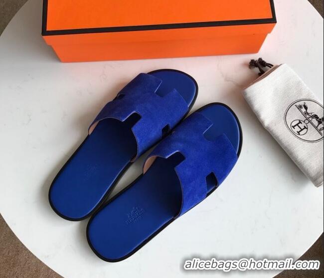 Top Design Hermes Izmir Sandal For Men in Suede Blue 062274