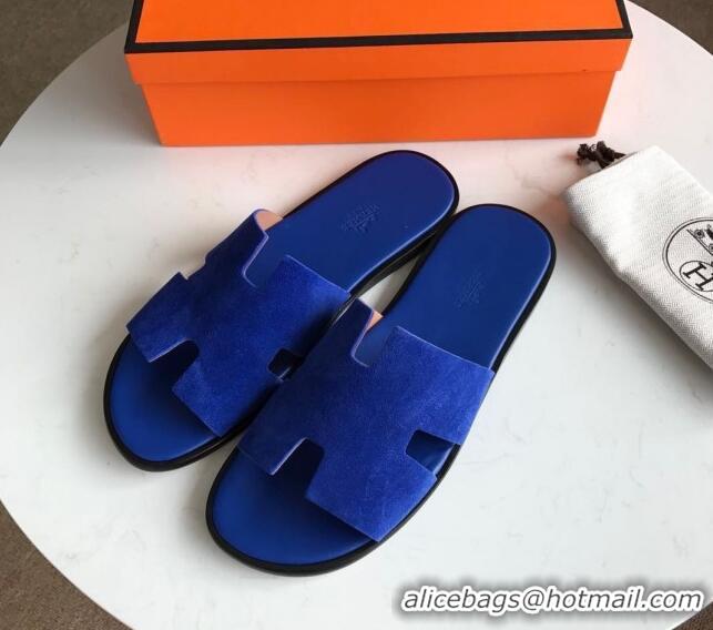 Top Design Hermes Izmir Sandal For Men in Suede Blue 062274