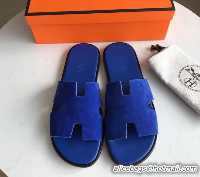 Top Design Hermes Izmir Sandal For Men in Suede Blue 062274