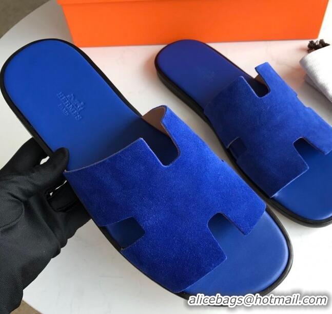 Top Design Hermes Izmir Sandal For Men in Suede Blue 062274