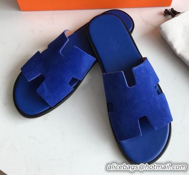 Top Design Hermes Izmir Sandal For Men in Suede Blue 062274