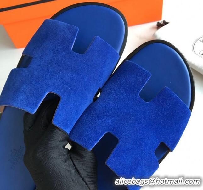 Top Design Hermes Izmir Sandal For Men in Suede Blue 062274