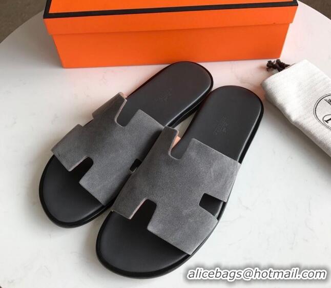 Perfect Hermes Izmir Sandal For Men in Suede Grey 062275