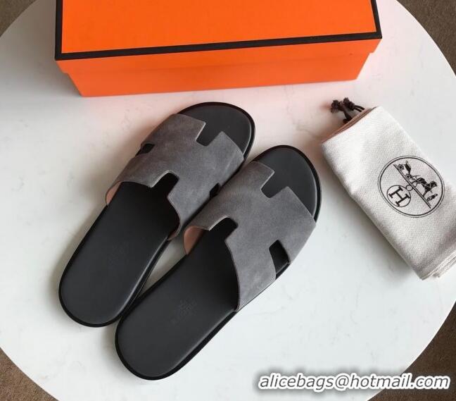 Perfect Hermes Izmir Sandal For Men in Suede Grey 062275