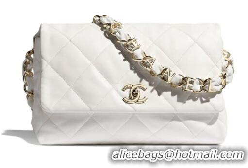 Buy Discount Chanel flap bag Lambskin & Gold-Tone Metal AS2299 White