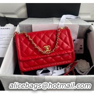 Pretty Style Chanel Flap Bag Sheepskin & Gold-Tone Metal AP1737 Red