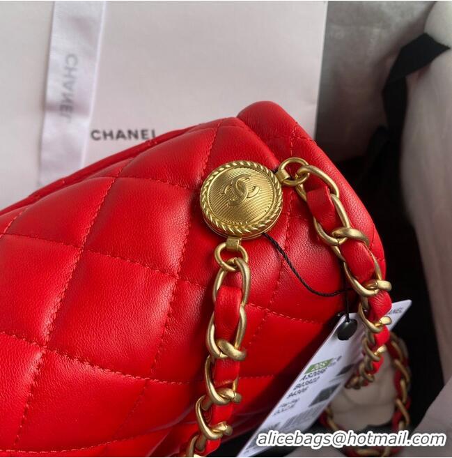 Pretty Style Chanel Flap Bag Sheepskin & Gold-Tone Metal AP1737 Red