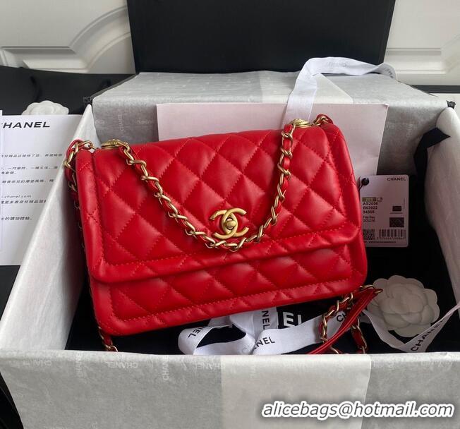 Pretty Style Chanel Flap Bag Sheepskin & Gold-Tone Metal AP1737 Red